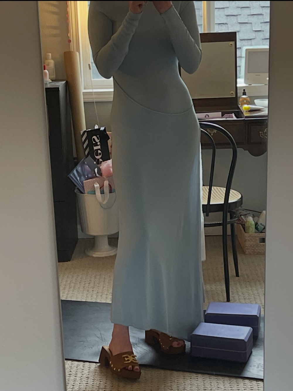 Zara Drapey Light Blue Long-Sleeve Maxi Dress